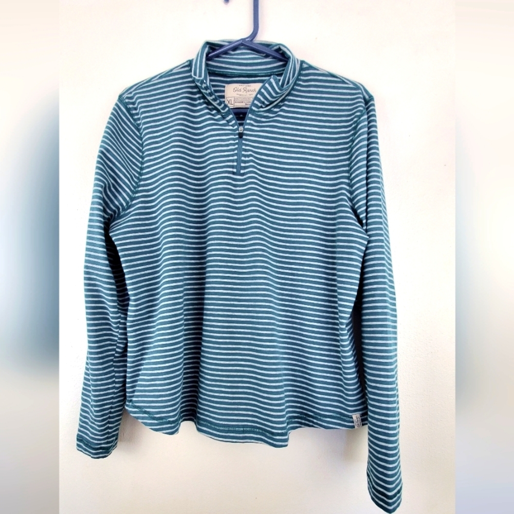 Old Ranch 1/4 Zip Pullover Knit Sweater Organic Cotton Striped Size XL